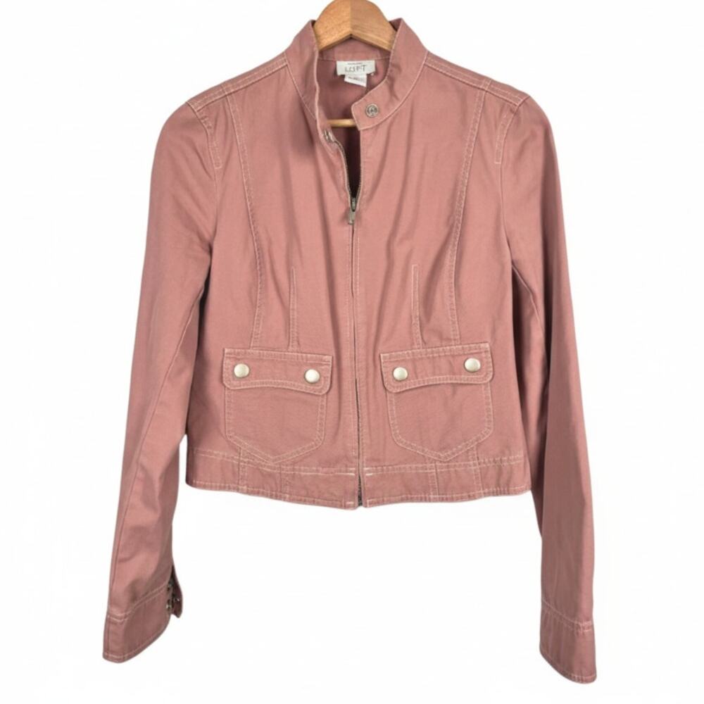 LOFT Ann Taylor Womens 2 Y2K Moto Biker Utility Barbiecore Cropped Twill Jacket